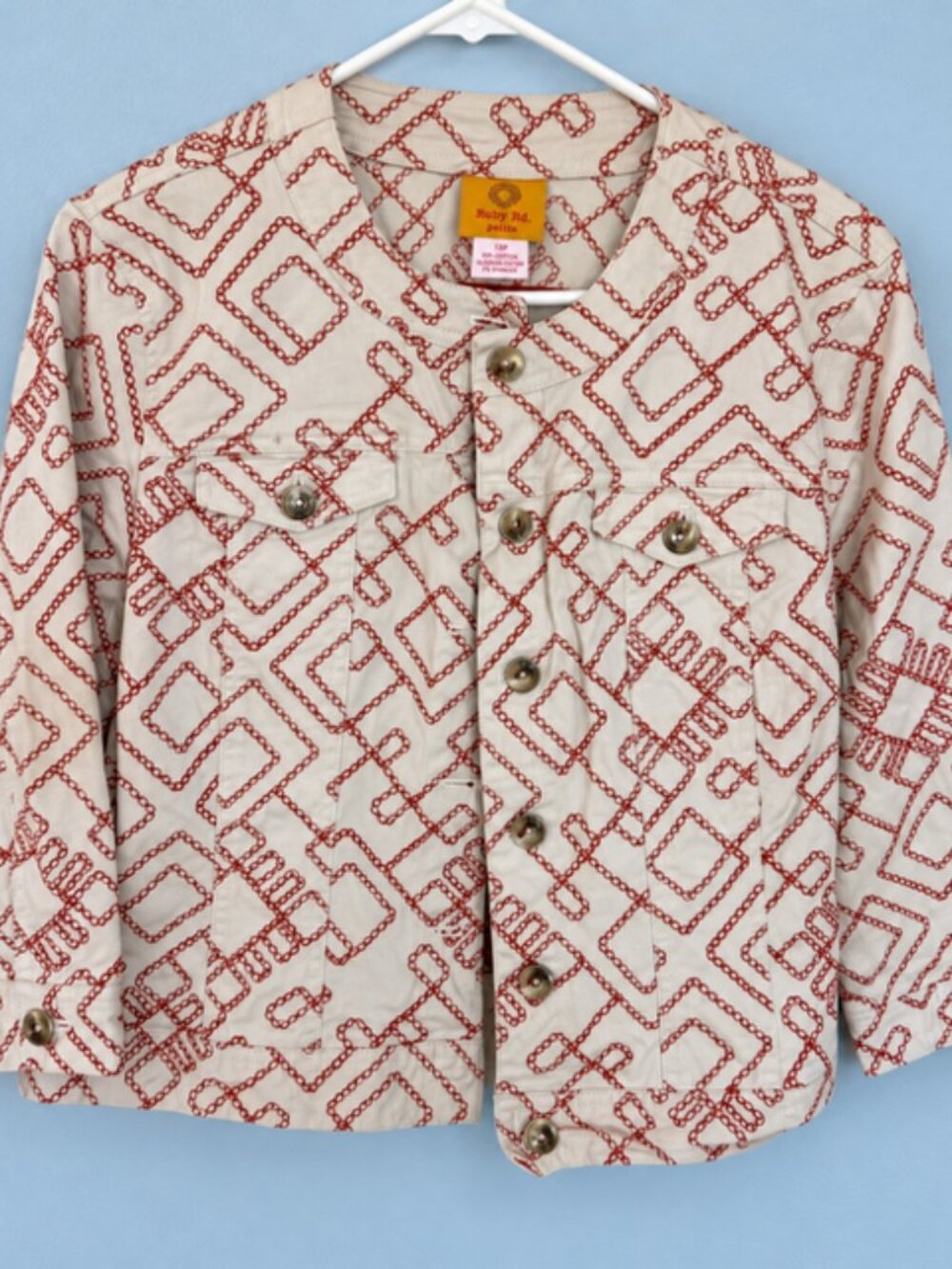 Ruby Rd Petite 12P Cream and Red Chain Print Button Front Jacket - Picture 1 of 4